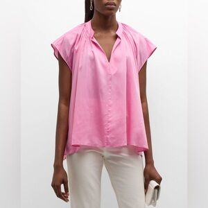 NWT Harshman Finch Ruched V-Neck Short-Sleeve Blouse In Bright Pink size 1X